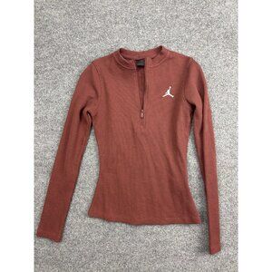 Jordan Shirt Womens Small Red Waffle Knit 1/4 Zip Mock Neck Long Sleeve